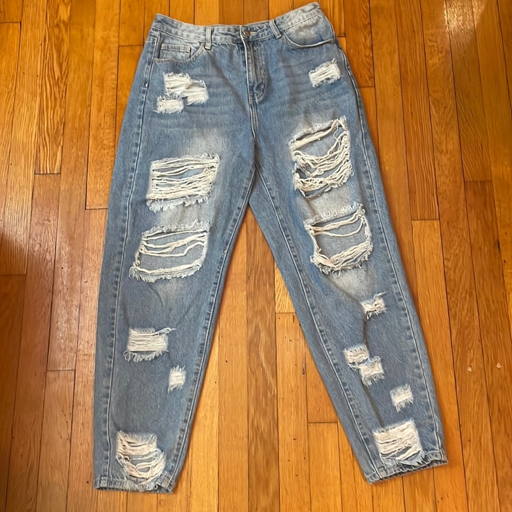 Denim blue baggy ripped jeans